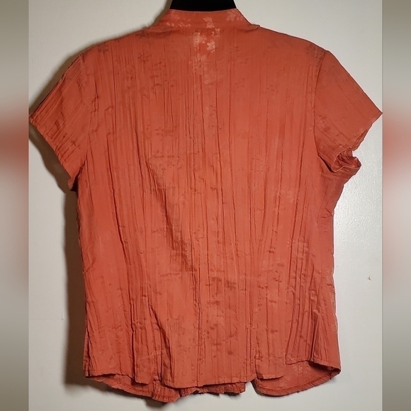 Laura Petites Small Lightweight Button Down Ruffle Fitted Top Orange - Picture 2 of 5
